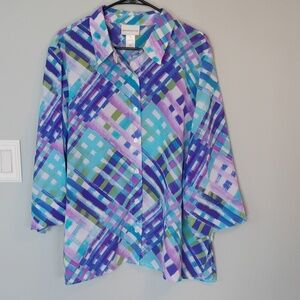 Alfred Dunner Multicolor Plaid Button-Down Shirt in Blue, Purple & Green